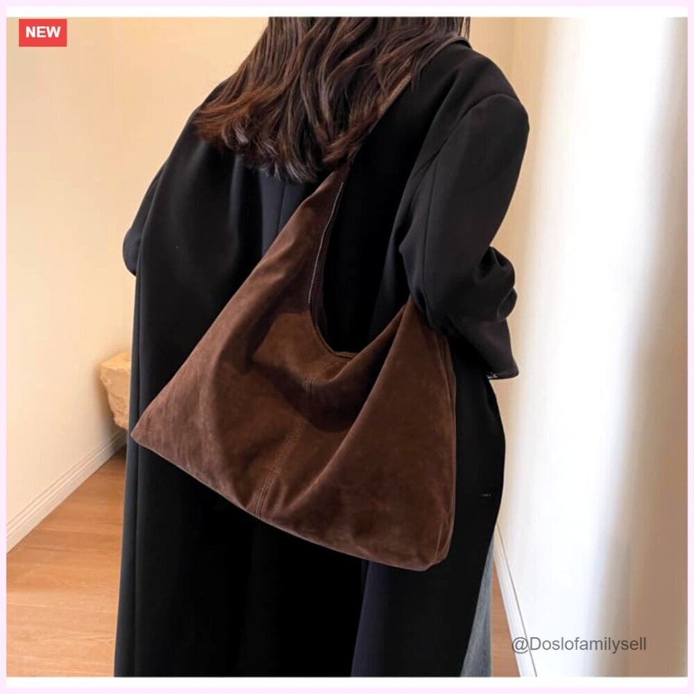 Suede Hobo Tote Bag Adjustable Shoulder Strap Spacious Pockets Fall Trendy - Picture 2 of 7